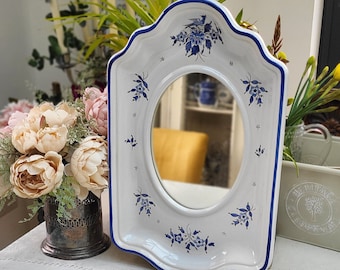 Vintage Porcelain Mirror | Hall Mirror | Mirror | Bedroom Mirror | Blue and White Porcelain Mirror | Bathroom Mirror | French | Vintage |