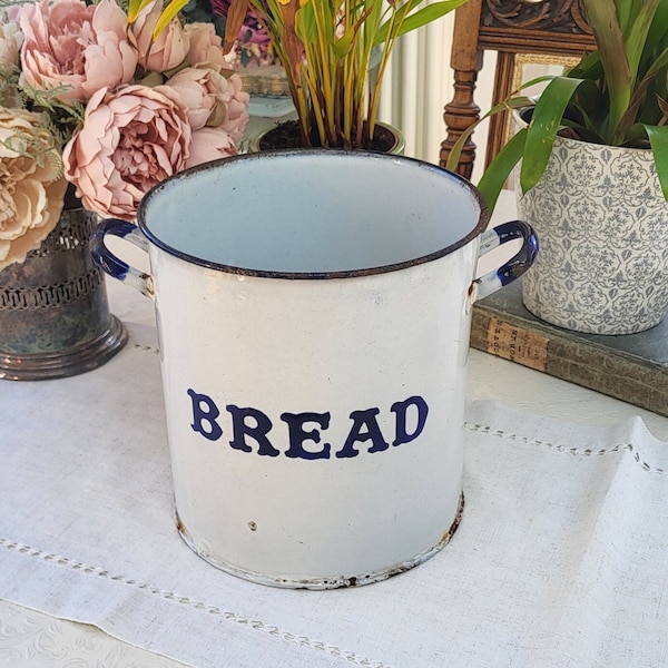 Vintage Enamel Bread Bin | Bread Bin | Enamel Kitchen Storage | Enamel | Kitchenalia | Enamel Plant Pot | Enamel Storage | Enamel Planter |