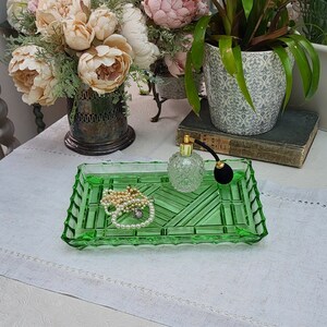 Vintage Glass Vanity Tray | Vintage Dressing Table Tray | Glass Jewellery Holder | Bedroom Decor | Jewellery Tray | Art Deco | Green |