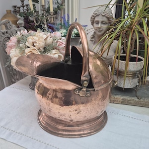Vintage Copper Coal Scuttle | Vintage Copper Coal Bucket | Copper Coal Plant Pot | Vintage Log Basket | Fireside | Wood | Copper Planter |