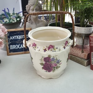 Vintage Ironstone Floral Plant Pot | Floral Planter | Flower Pot | Planter | Roses | Green | Large Flower Pot | Vintage Ceramic Planter