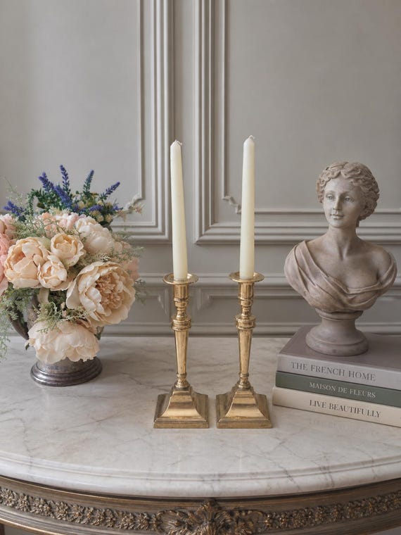 Vintage Tall Brass Candlesticks | Vintage Brass Candle Holders | Pair Brass Candlesticks | Dining | Tableware | Mantlepiece |