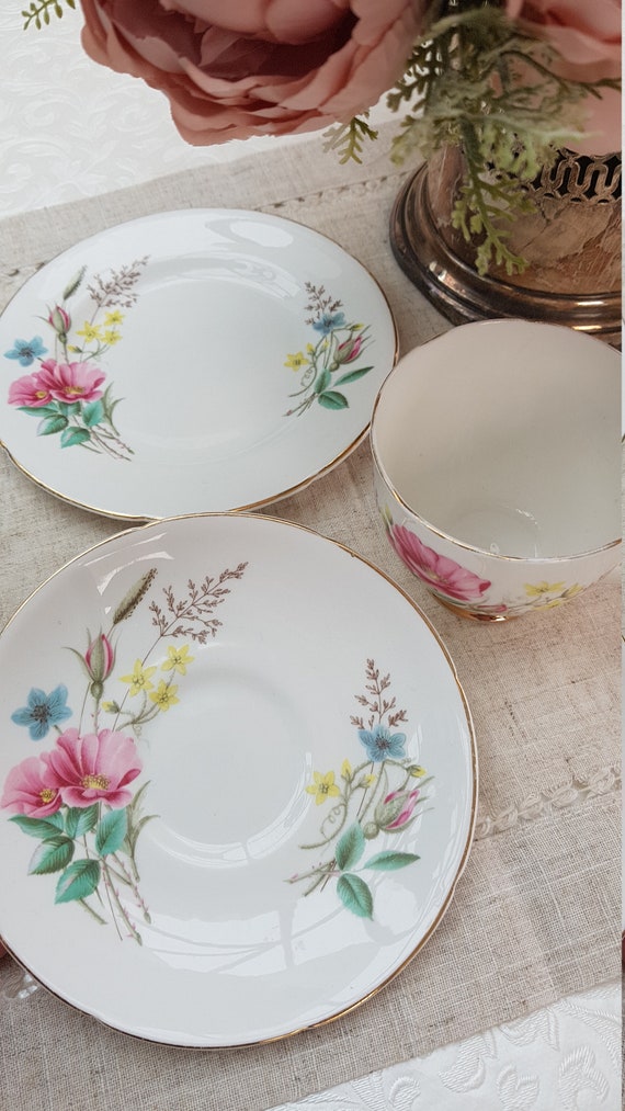 Pretty Bone China Trio Tea Set by Royal Grafton English Crockery