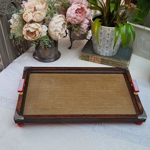 Retro 1960s 1970s Wooden Tray | Coffee Tray | Tea Tray | Dining | Cafe | Mother of Pearl | Formica |