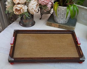 Retro 1960s 1970s Wooden Tray | Coffee Tray | Tea Tray | Dining | Cafe | Mother of Pearl | Formica |