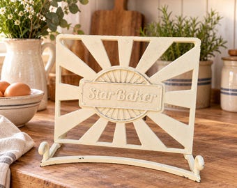 Support de livre vintage Star Baker en fonte crème | Livre de recettes | Pâtisserie | Ustensiles de cuisine | Repose-livres | Cuisine | Style campagnard | Rustique | Concours de pâtisserie