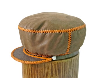 Handmade Leather Hat for Locs, Rasta Leather Crown, Shiny Brown and Orange Leather Cap, Locs Accessory - Rim fitted to 58 cm (item 440)