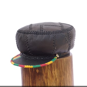Black Rasta Leather Cap, Jamaican Rasta Leather Crown, Leather Rastafarian Hat, Black Rasta Tam, Hats for Dreadlocks | Rim 60 cm (item 500)