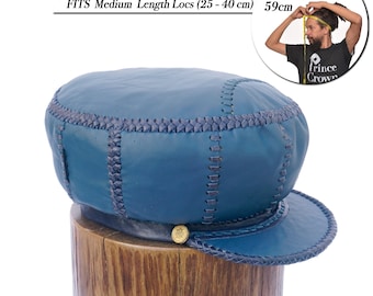 Leather Cap for Dreadlocs, fits MEDIUM Length Locs, 59cm Fitted Rim, Rasta Leather Hat with Brim, Freeform Natty Leather Tam (item 314)