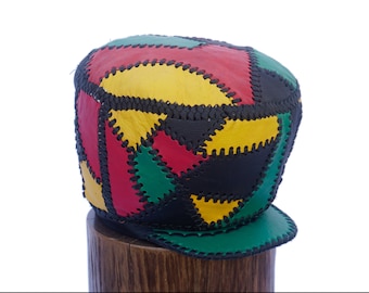 Rasta leather Hat, Rasta Tam, Dennis Brown Leather Crown hand made from Genuine Designer Leather by Prince Crown - item 284 (Rim 57 cm)