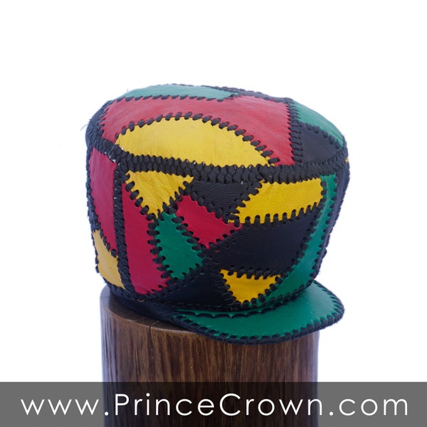 Rasta leather Hat, Rasta Tam, Dennis Brown Leather Crown hand made from Genuine Designer Leather by Prince Crown - item 284 (Rim 57 cm)