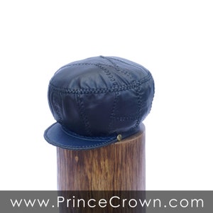 Classic Black and Blue Rasta Leather Crown, Handmade Leather Cap for Locs, Rasta Leather Tam - Rim fitted to 22.5 inches (item 490)