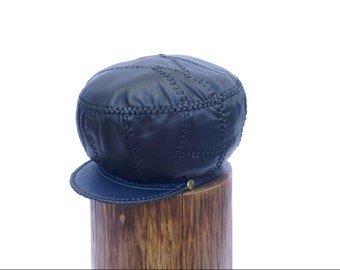 Classic Black and Blue Rasta Leather Crown, Handmade Leather Cap for Locs, Rasta Leather Tam - Rim fitted to 22.5 inches (item 490)