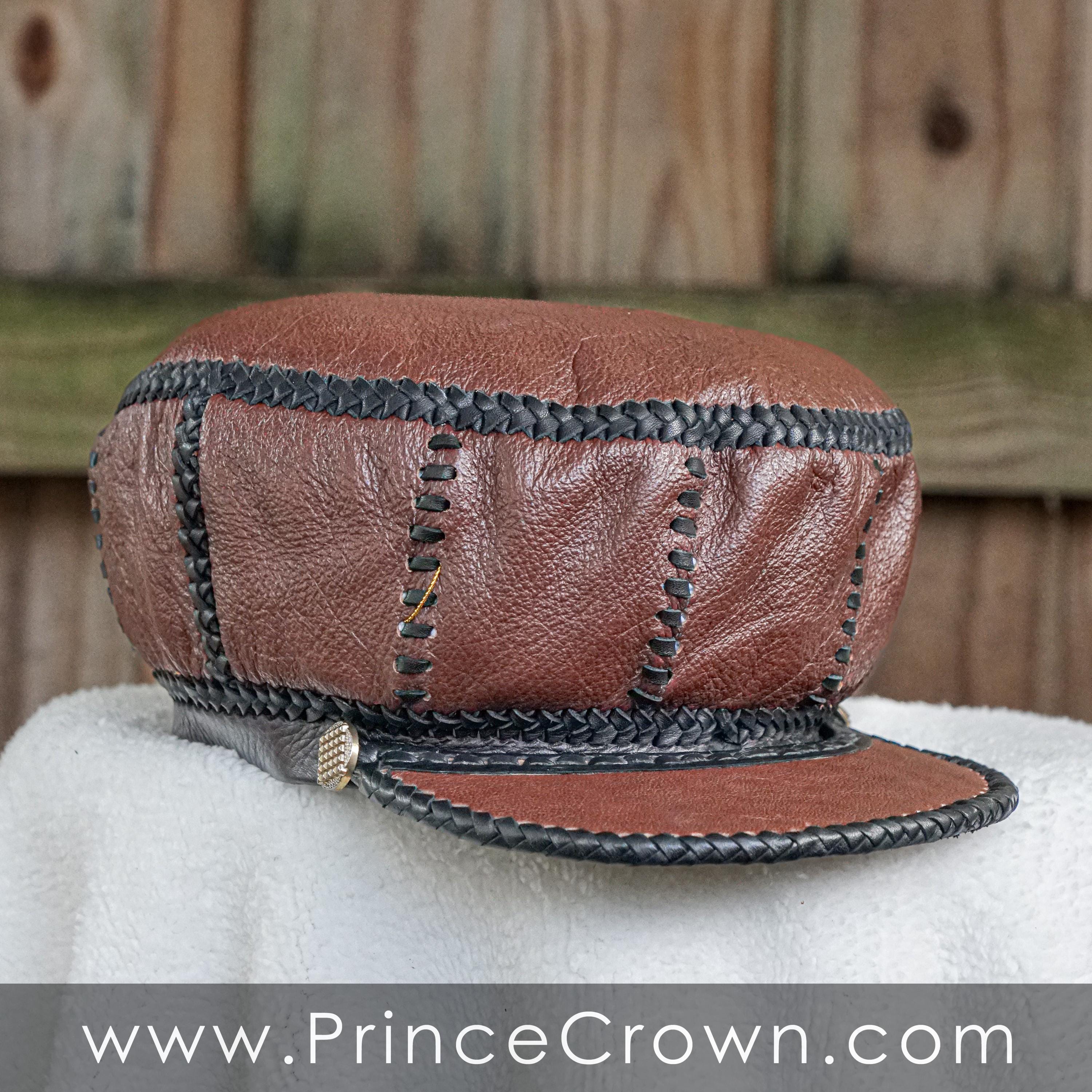 Custom Leather Dreadlock Newboy Hat Brown & Turquoise The Daisy Handtooled Leather Patch Cap with Turquoise  main image 2