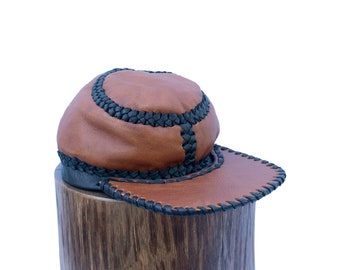 Rasta Hat, Kepi Cap, Civil War Cap, Rebel Leather Hat, Reggae Roots Crown, Prince Crown Leather Hat, Chapeau Dread | Item 239 / Rim 55 cm