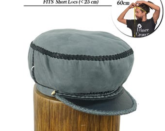Leather Cap for DreadLocs, Fits SHORT Locs, 60cm Fitted Rim, Rasta Leather Tam with Brim, Freeform Locs Cap, Handmade Locs Hat (Item 202246)