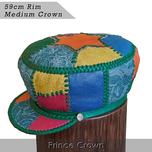 Colorful Patchwork Leather Cap, Rasta Tam for Locs (59cm)