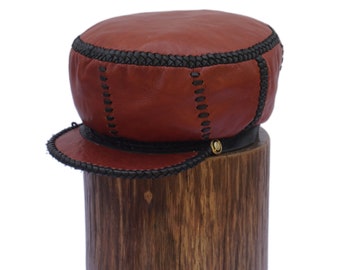 Rich Brown Rasta Leather Crown , Handmade in Jamaica, Leather Cap for Locs, Dreadlocks Leather Tam, ICON SERIES, Rim 59 cm (item 298)