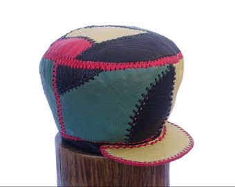Gorra de cuero hecha a mano, corona de cuero rasta, sombrero rasta de cuero para rastas, sombrero ajustado para locomotoras, gorra rasta vintage / borde 60 cm (artículo 517)