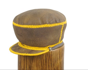 Medium Leather Cap, Fitted Cap for Locs, Rasta Leather Tam, Rastafarian Hat, Rasta Dreadlocks Headwear, Locs Cap | Rim 61 cm (Item 202245)