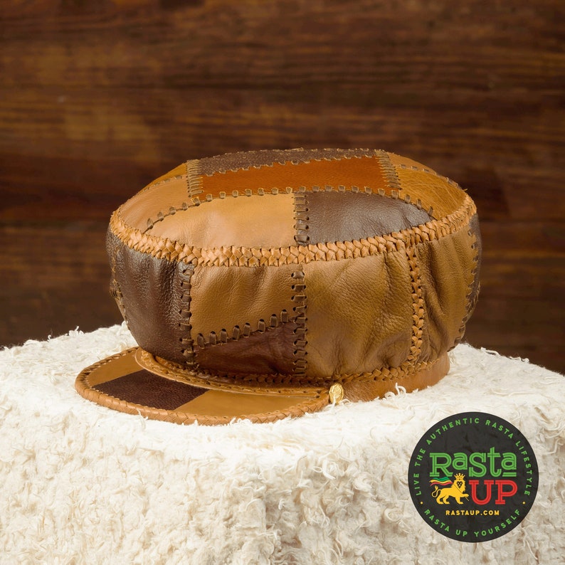 Handmade Rasta Leather Crown, Walnut Brown Leather Hat, Rasta Leather Tam, Luxury Leather Cap, Designer Hats for Dreadlocks item 481 image 1