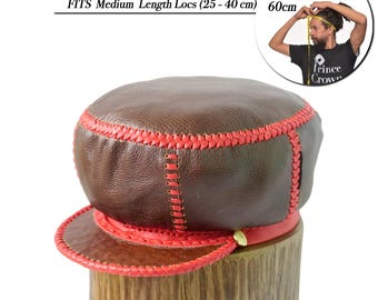 Dreadlockspet, leren rasta-hoed, Natty Locs leren Tam, freeform Locs-pet, getailleerde leren hoed | Middelgrote pet met rand van 60 cm (item 435)