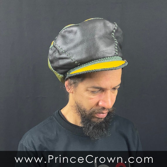 Large Leather Cap, Fitted Cap for Locs, Rasta Leather Tam, Rastafarian Hat, Rasta Dreadlocks Headwear, Locs Cap | Rim 61 cm (Item 202222)