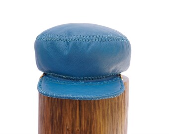 Leather Cap for Locs, Beautiful Blue Hat, Rasta Cap, Handmade Leather Tam, Classic Rasta Leather Crown | Rim fitted to 62 cm (item 503)