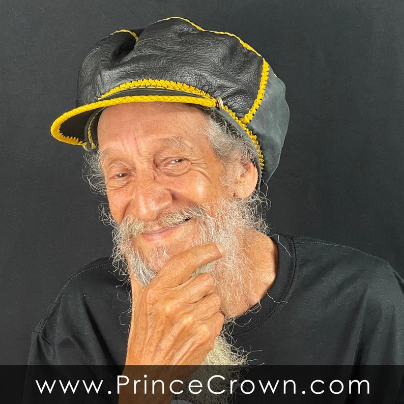Black and Yellow Rasta Leather Cap Rastafarian Hat Rasta image 1