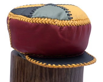 Rasta Leather Hat / Hand Crafted Rasta Hat made from Genuine Designer Leather by Prince Crown - plaza876 item 208 (Rim 62 cm)