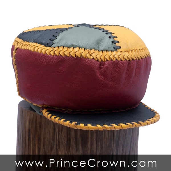 Rasta Leather Hat / Hand Crafted Rasta Hat made from Genuine Designer Leather by Prince Crown - plaza876 item 208 (Rim 62 cm)
