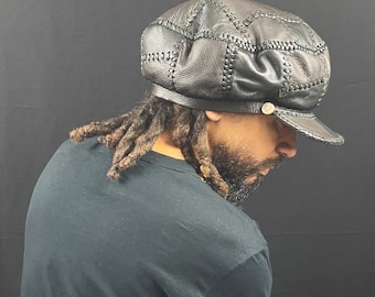 Large Leather Cap, Fitted Cap for Locs, Rasta Leather Tam, Rastafarian Hat, Rasta Dreadlocks Headwear, Locs Cap | Rim 62 cm (Item 202215)