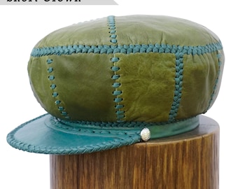 Handmade Green & Blue Leather Crown for Dreadlocks (55 cm)