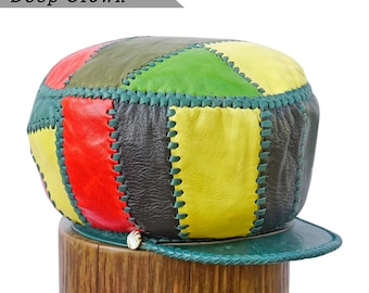 Handmade Rasta Leather Cap, Dreadlocks Tam, 58cm