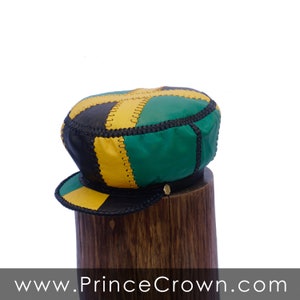 Leather Hand Crafted Rasta Crown in Jamaica Flag Colours - Medium Leather Rasta Hat for Locs - Rasta Jamaica Crown (item 348) - by Plaza876