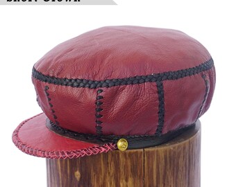 Classic Handmade Leather Rasta Crown – Burgundy Tam for Short Locs, 60cm Rim
