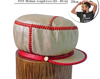Leather Cap for Dreadlocs, fits MEDIUM Length Locs, 59cm Fitted Rim, Rasta Leather Hat with Brim, Freeform Natty Leather Tam (item 330)