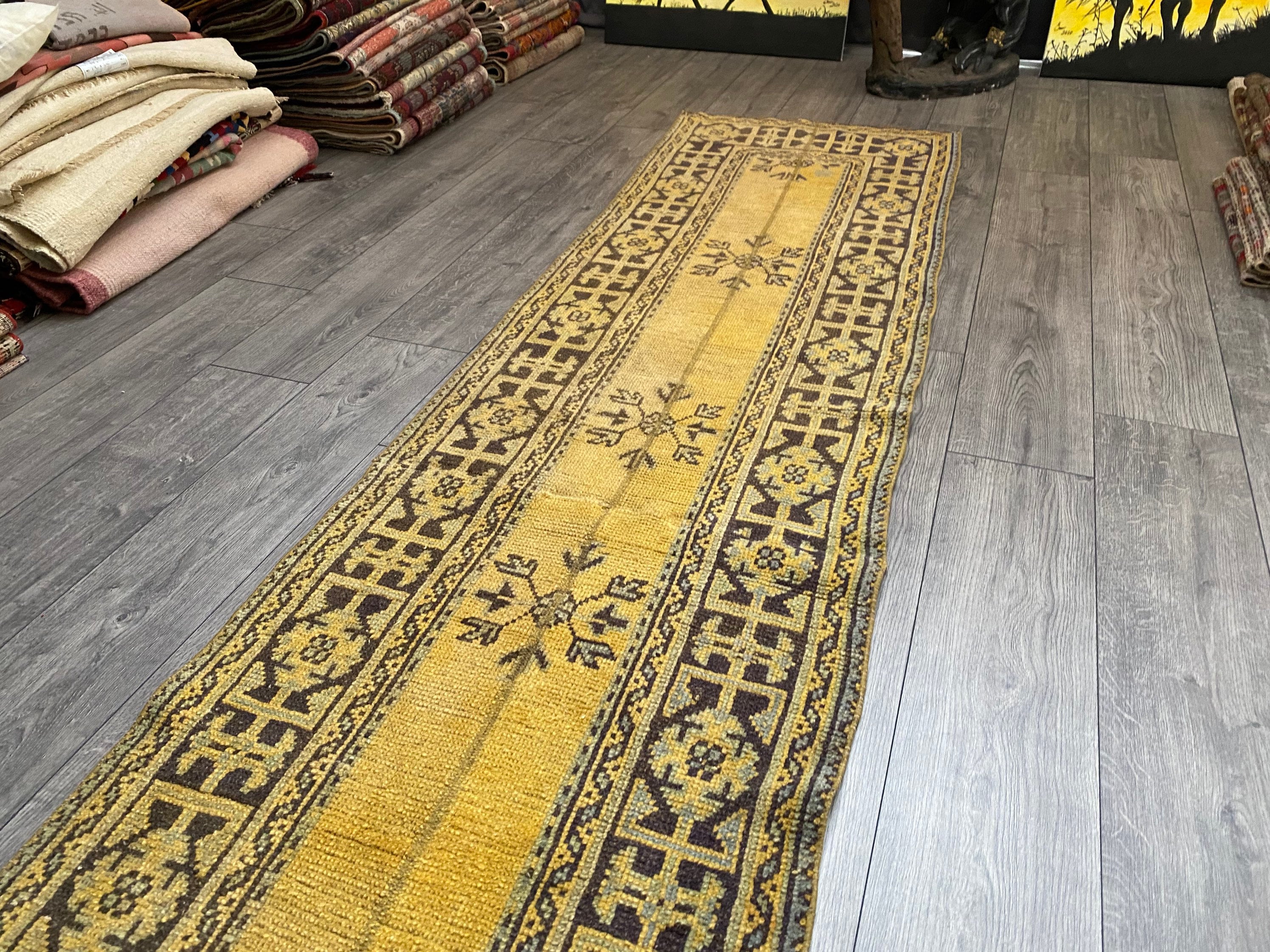 Patchwork Runner Rug Yellow Runner Rug Turkish Runner Rug Etsy