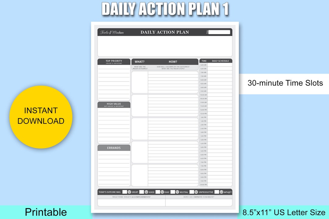 Tools4wisdom Daily Printable Planner 8 5 X 11 Inch Etsy