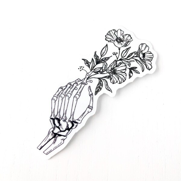 Floral Skeleton Hand Sticker- Skeleton Sticker- Floral Sticker- Skeleton Gift- Laptop Sticker- Hydroflask Sticker
