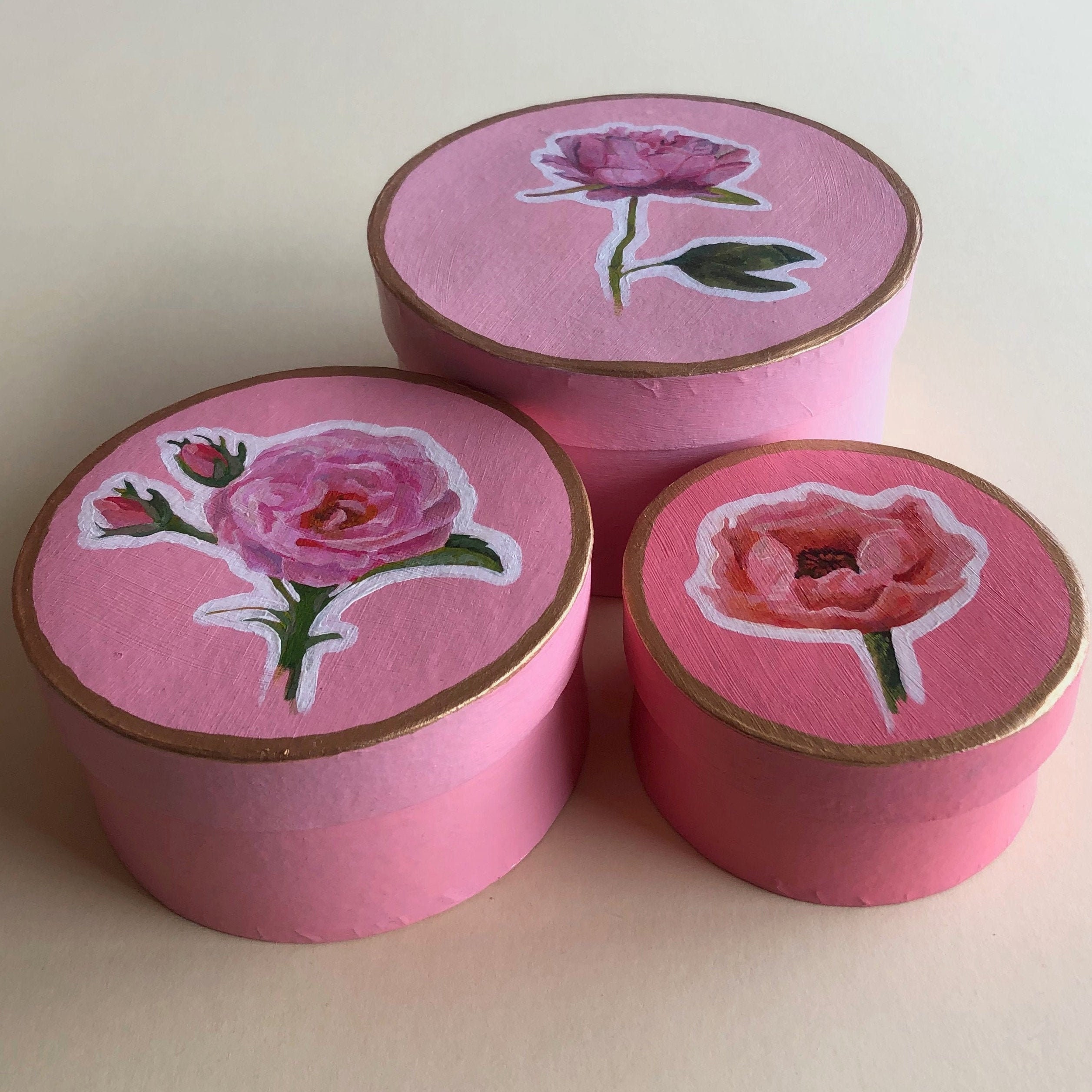 Decorative boxes handpainted floral stackable. Unique Etsy