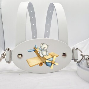 Weiß Italienische Leder Kinderwagen Sicherheit Zügel gedruckt Teddy Flugzeug BSEN 32101 2004 genehmigt