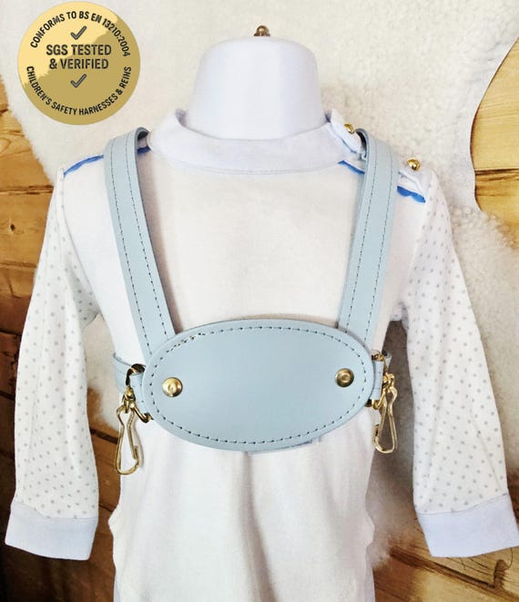 Pastel Blue Leather Toddler Walking Safety Harness (free Personalisation)