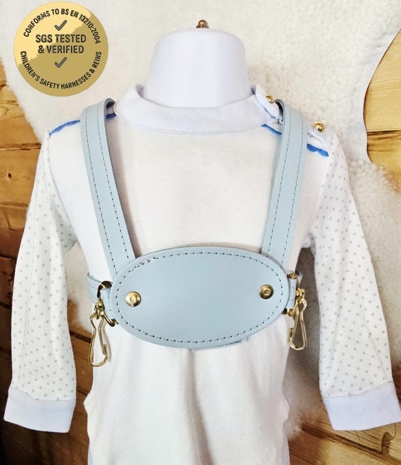 Harnais de marche en cuir bleu pastel pour tout-petit (personnalisation gratuite) image 1