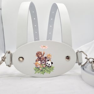 Weiße Italienische Leder Gehgeschirr Kinderwagen Zügel mit Zoo Tiere Motiv. BSEN 31210 2004 zugelassen