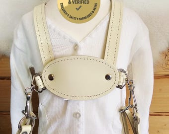 Rênes de sécurité pour tout-petit en cuir crème (personnalisation gratuite)