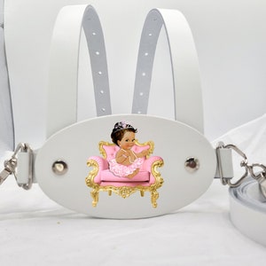 Weiße italienische Leder Kleinkind Kinderwagen Zügel gedruckt Prinzessin auf Stuhl Design BSEN 32101 2004 genehmigt