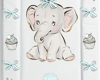 Blue baby elephant changing mat free personalisation