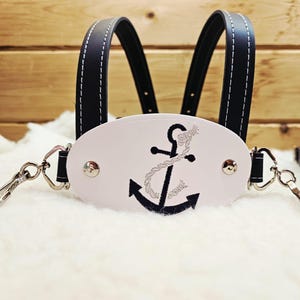New Edition Deluxe Sailor Italian toddler leather walking harness reins (navy & white) with anchor strap lead rein