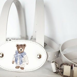 Vintage Teddybär weiß Leder Geschirr zu Fuß Kleinkind Geschirr